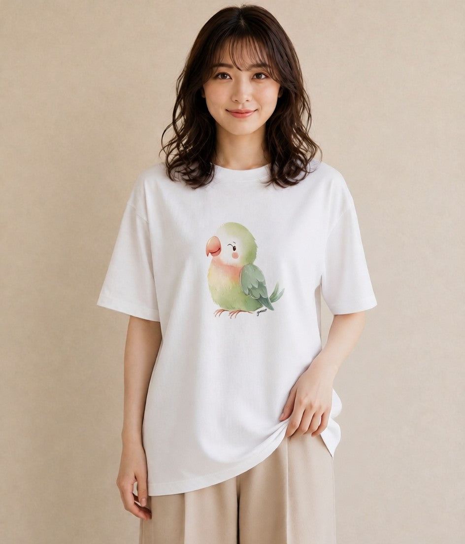 Tシャツ レディース 小鳥 ペット 動物 イラスト カフェコーデ 女性向けギフト 散歩 白T YMAZO