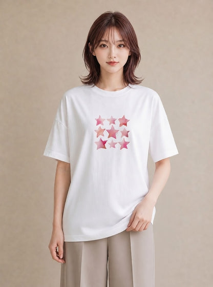 デザインTシャツ レディース 星空 宇宙 イラスト 休日コーデ 買い物 夏コーデ 白T YMAZO