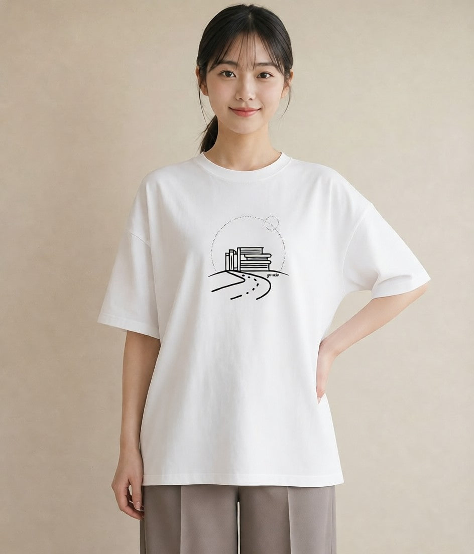 デザインTシャツ レディース 本 読書 ブック イラスト ガーリー レイヤード 友達ギフト 白T YMAZO