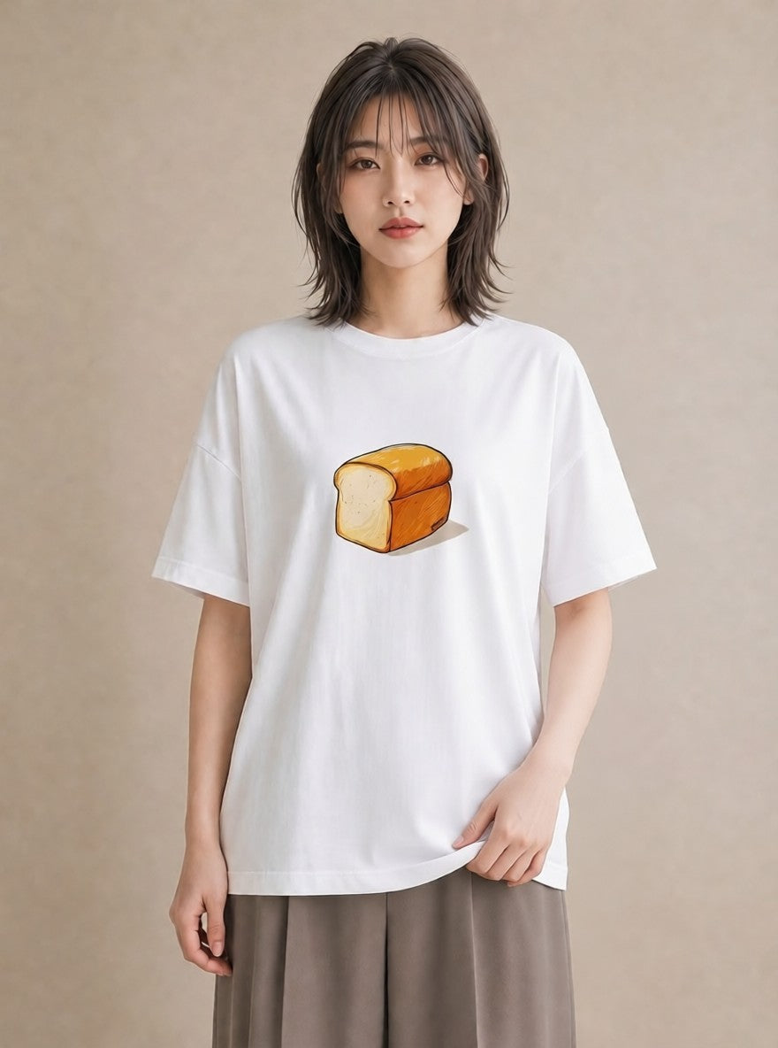 プリントTシャツ レディース 食パン 食べ物 フード イラスト 普段使い 送別ギフト 通勤 白T YMAZO