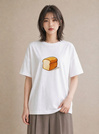 プリントTシャツ レディース 食パン 食べ物 フード イラスト 普段使い 送別ギフト 通勤 白T YMAZO
