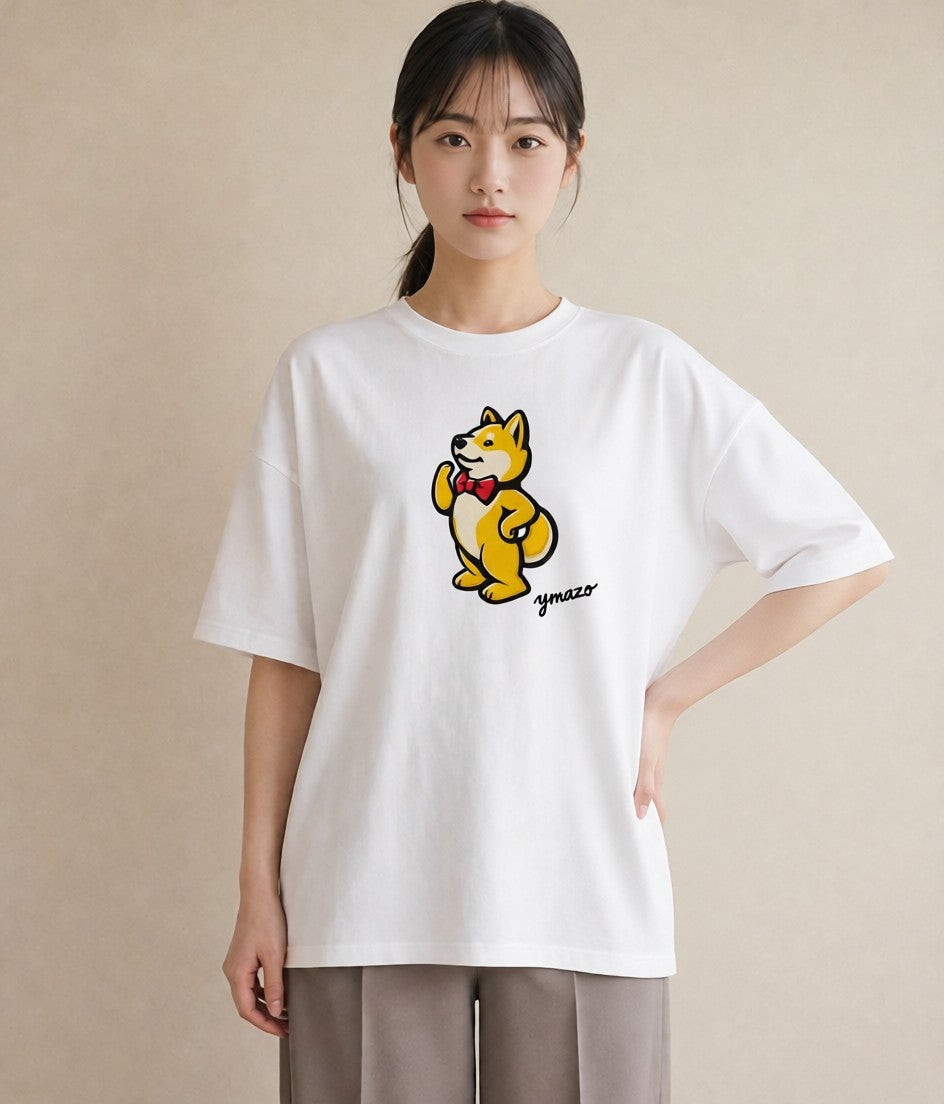 プリントTシャツ レディース 柴犬 しばいぬ 犬 いぬ イラスト こなれ感 夏コーデ 通学 白T YMAZO