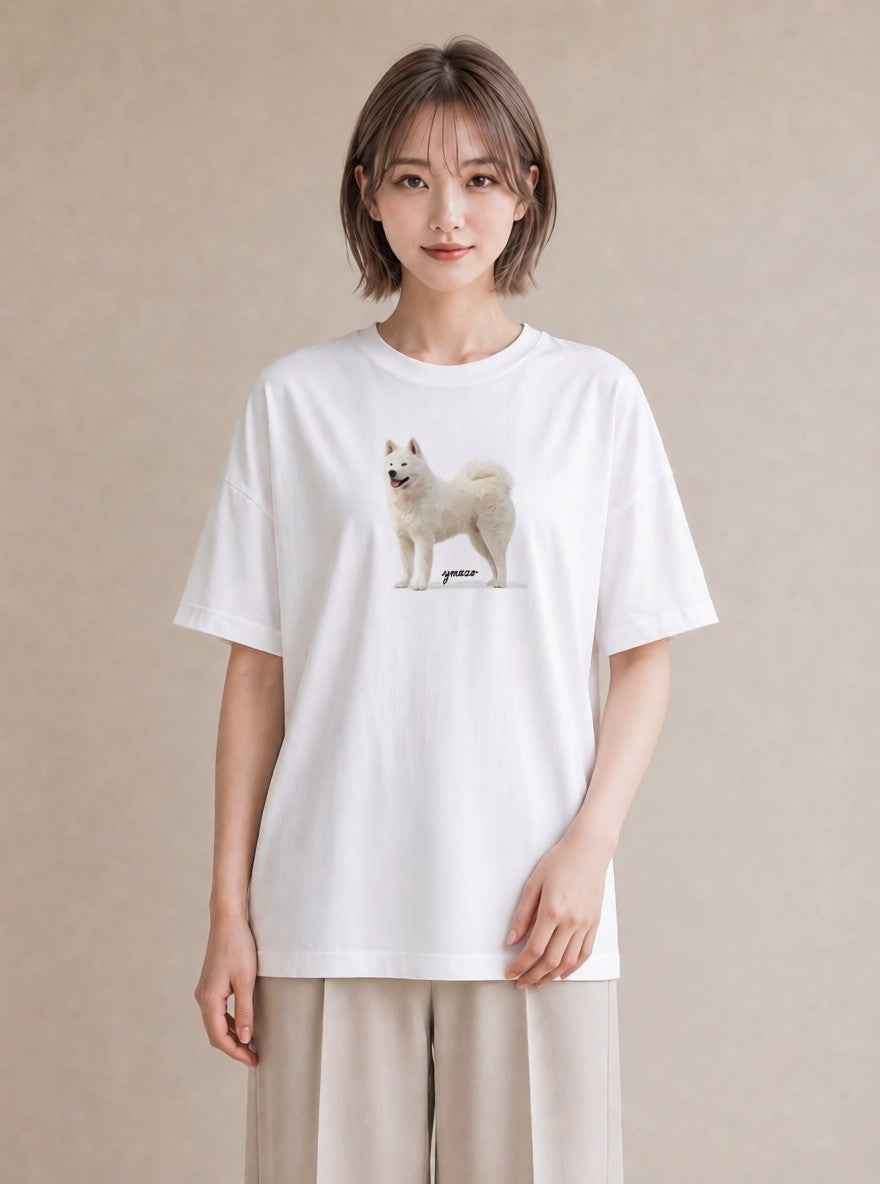 グラフィックTシャツ レディース サモエド 犬 いぬ イラスト シック 春服 ミセス 白T YMAZO