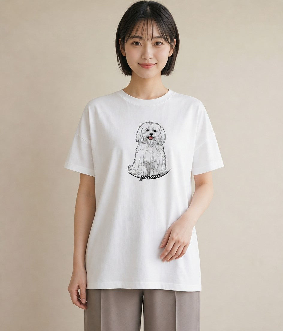 プリントTシャツ レディース ビションフリーゼ 犬 いぬ イラスト モード 通勤 在宅 白T YMAZO