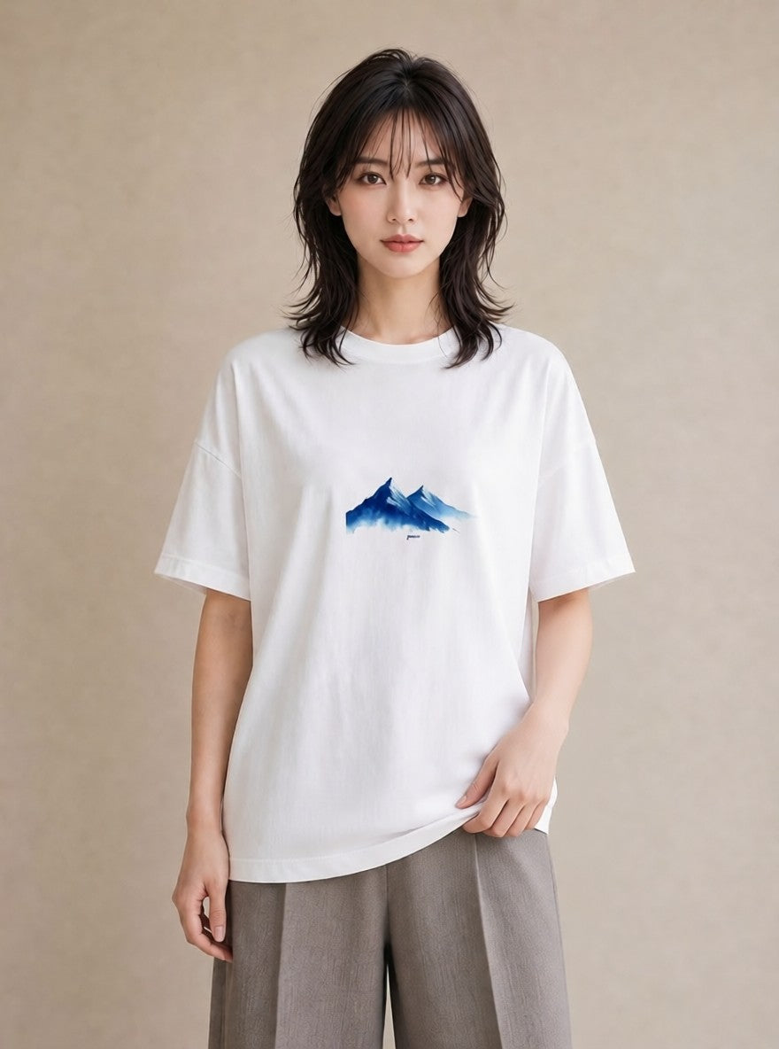 デザインTシャツ レディース 山 星空 宇宙 イラスト フェミニン 旅行 母娘コーデ 白T YMAZO