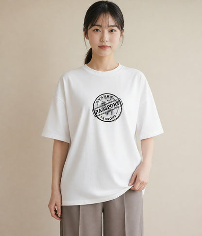 Tシャツ レディース 旅 トラベル スタンプ イラスト フェミニン 母の日 ビーチ 白T YMAZO