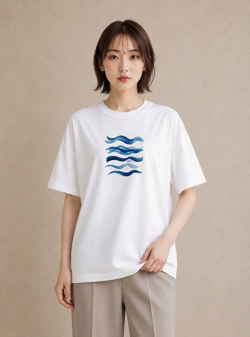 Tシャツ レディース 海 星空 宇宙 イラスト ガーリー デート 帰省 白T YMAZO