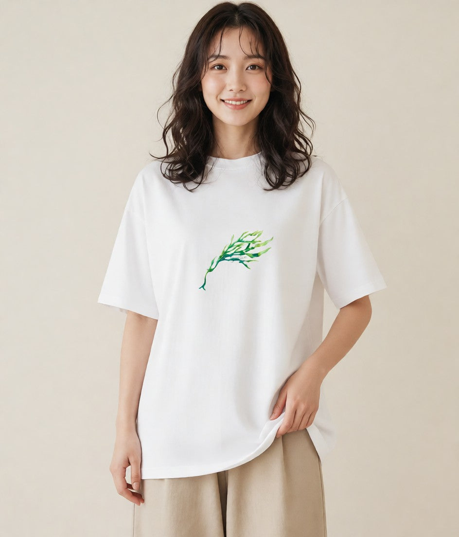 半袖Tシャツ レディース シダ 植物 ボタニカル イラスト 韓国風 女性 旅行用 白T YMAZO