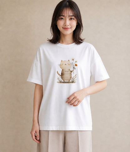 デザインTシャツ レディース ニャンコ 猫 ねこ イラスト シック お揃い 親子 白T YMAZO