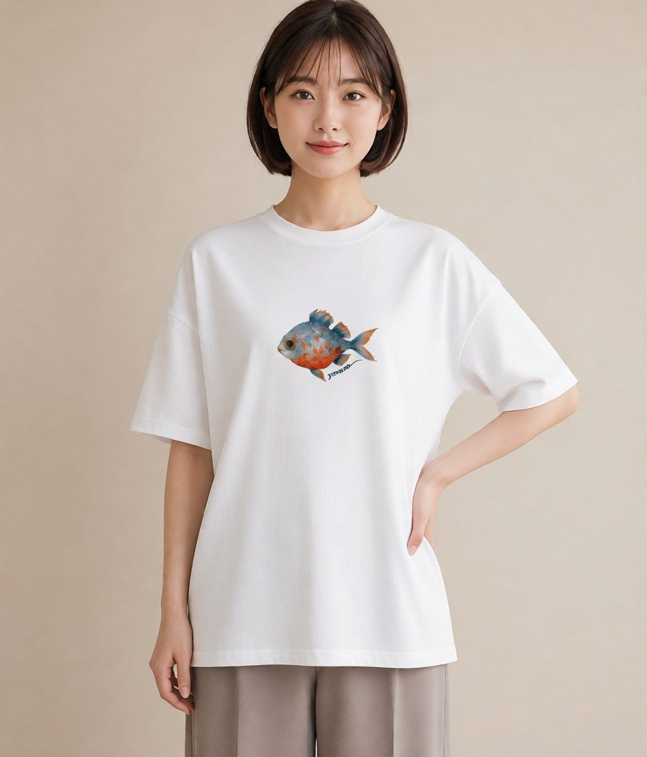 プリントTシャツ レディース 熱帯魚 ペット 動物 イラスト ポップ ラフ レイヤード 白T YMAZO