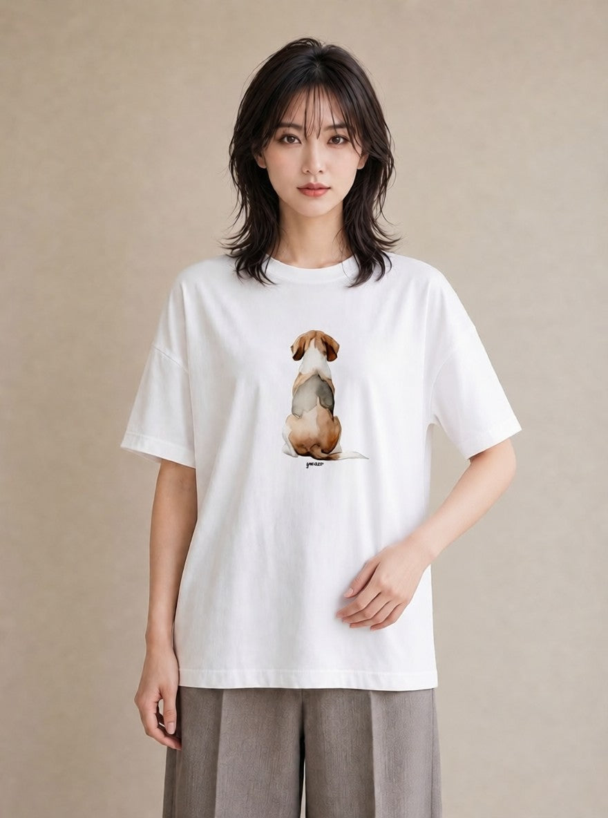 Tシャツ レディース ビーグル 犬 いぬ イラスト きれいめカジュアル ミセス 春コーデ 白T YMAZO