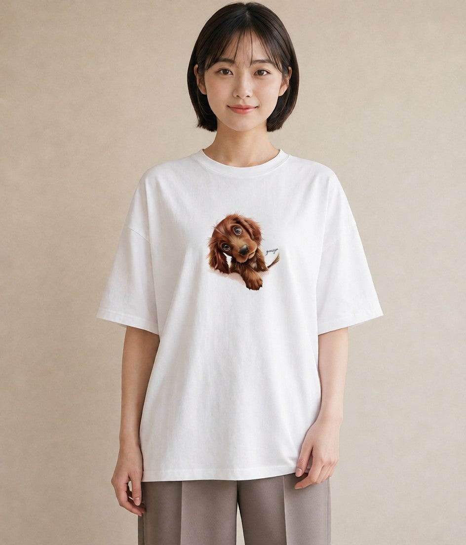 Tシャツ レディース わんこ 犬 いぬ イラスト 淡色 お出かけ 普段着 白T YMAZO