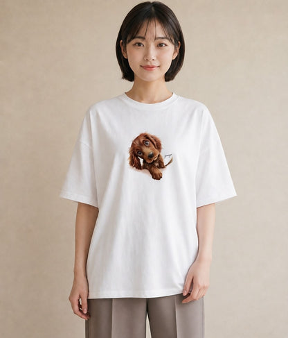 Tシャツ レディース わんこ 犬 いぬ イラスト 淡色 お出かけ 普段着 白T YMAZO