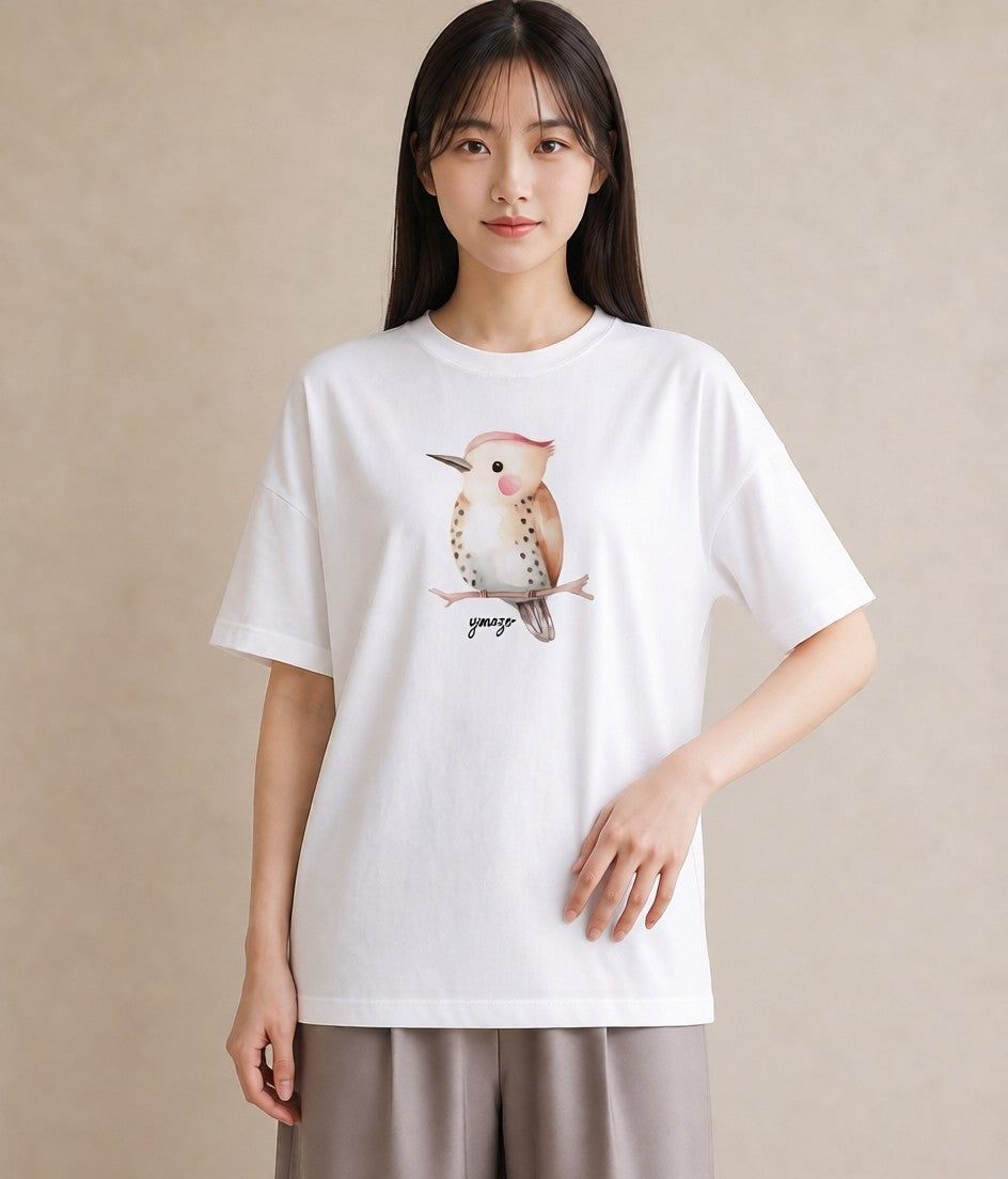 半袖Tシャツ レディース インコ ペット 動物 イラスト 抜け感 ミセス 春コーデ 白T YMAZO