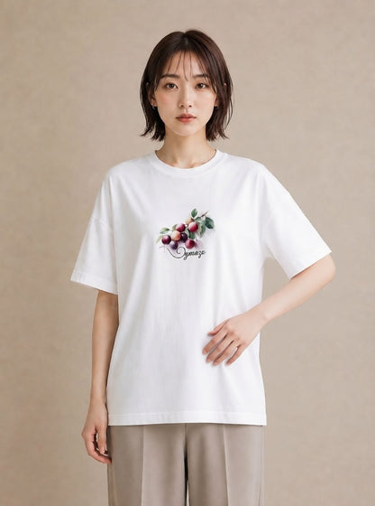 プリントTシャツ レディース ぶどう 葡萄 食べ物 フード イラスト シック 通勤 在宅 白T YMAZO