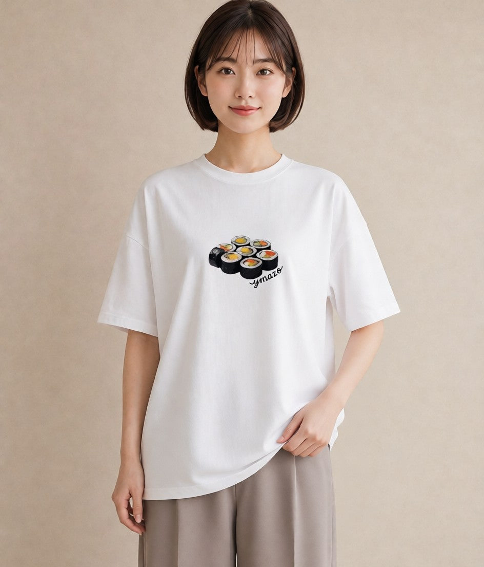 半袖Tシャツ レディース おにぎり 食べ物 フード イラスト ヴィンテージ風 カフェ巡り 女子会 白T YMAZO