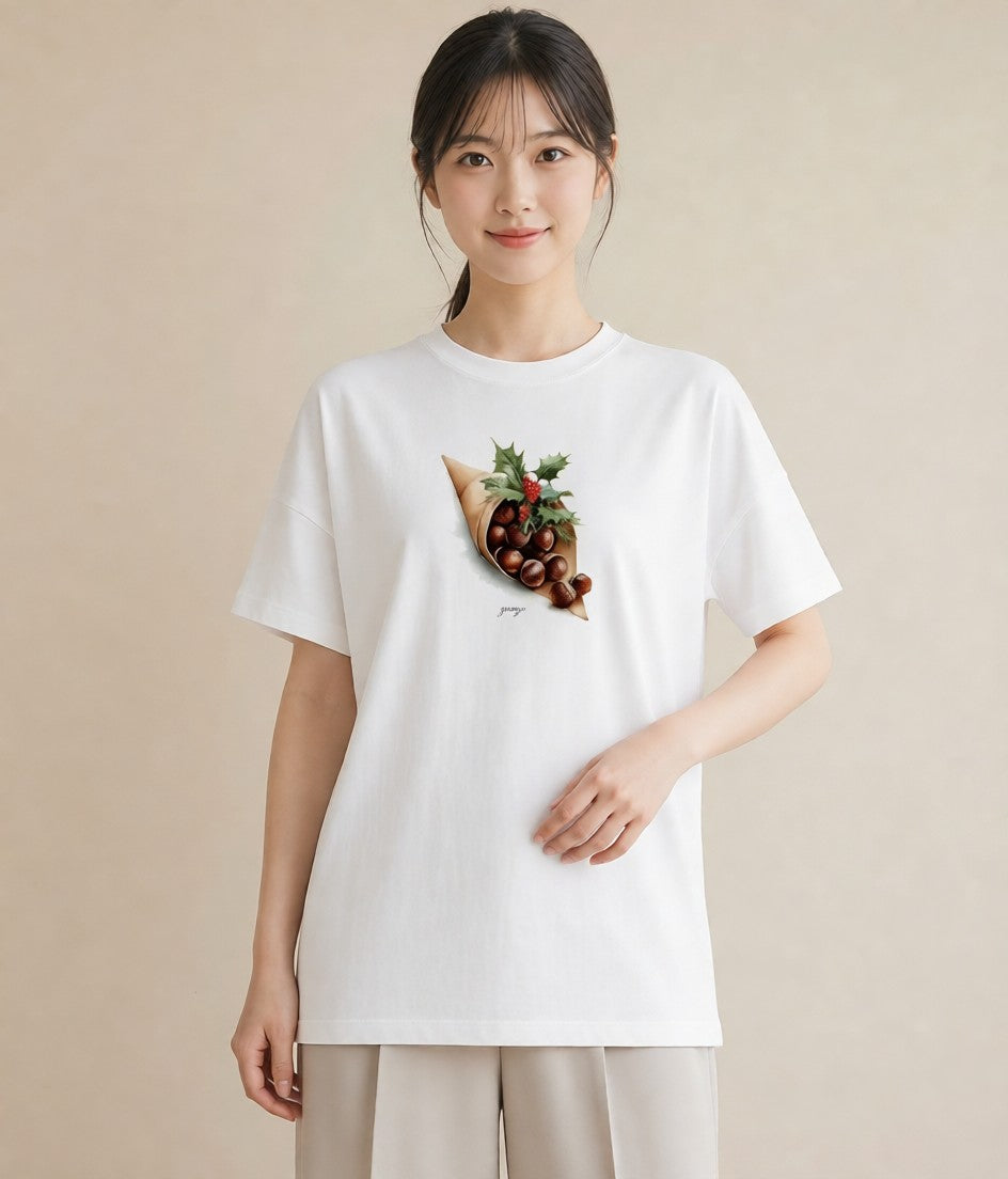半袖Tシャツ レディース 実り 植物 ボタニカル イラスト ミニマル 通勤 在宅 白T YMAZO