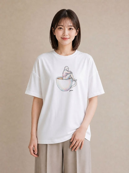 半袖Tシャツ レディース コーヒー カフェ 珈琲 イラスト シック 母の日 ビーチ 白T YMAZO