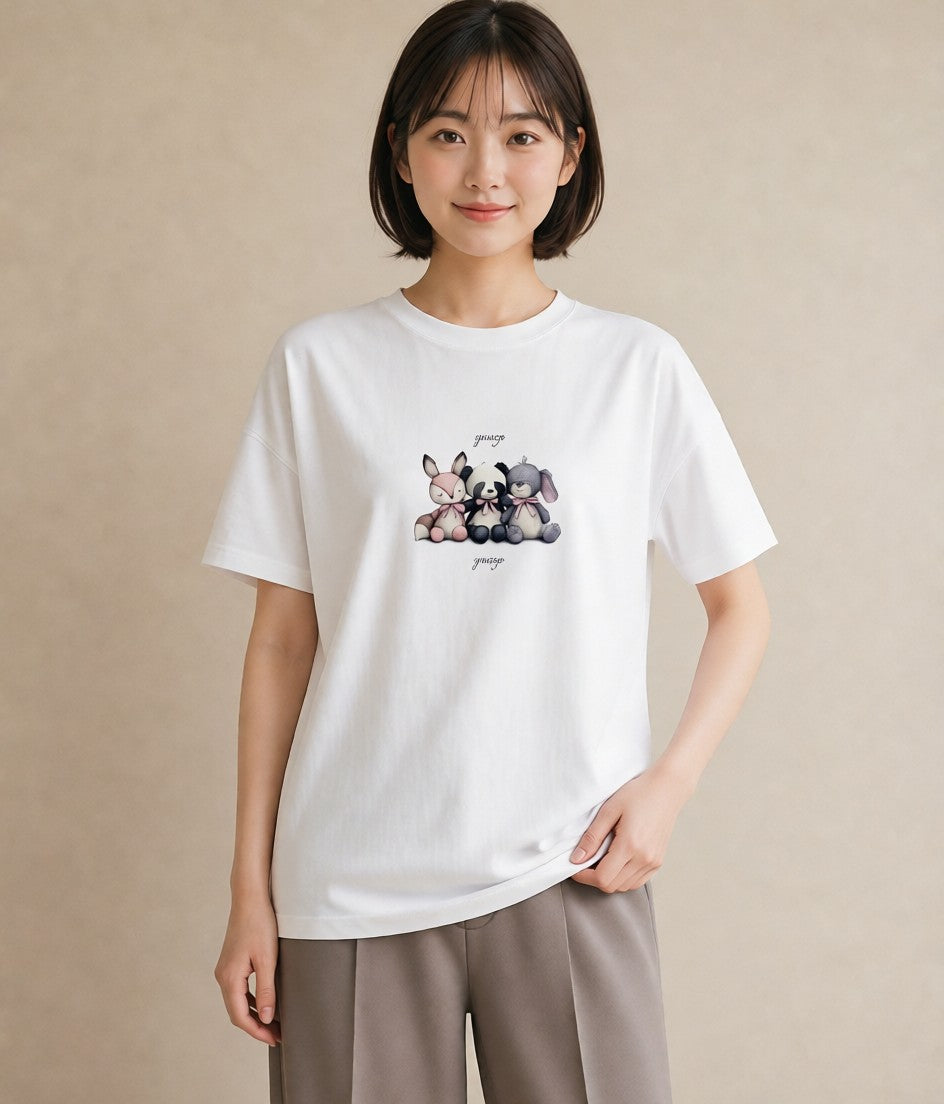 半袖Tシャツ レディース パンダ 動物 アニマル イラスト 水彩風 通勤 在宅 白T YMAZO