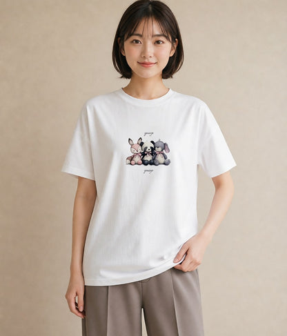 半袖Tシャツ レディース パンダ 動物 アニマル イラスト 水彩風 通勤 在宅 白T YMAZO