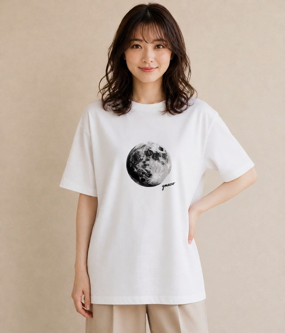 デザインTシャツ レディース 満月 星空 宇宙 イラスト 旅行コーデ 友達ギフト 部屋着 白T YMAZO