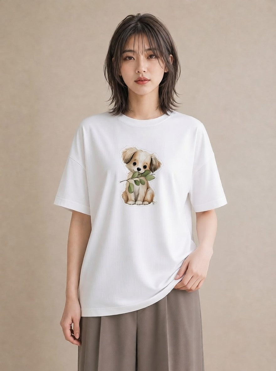 Tシャツ レディース 犬 いぬ イラスト 上品 母娘コーデ 自分用 白T YMAZO