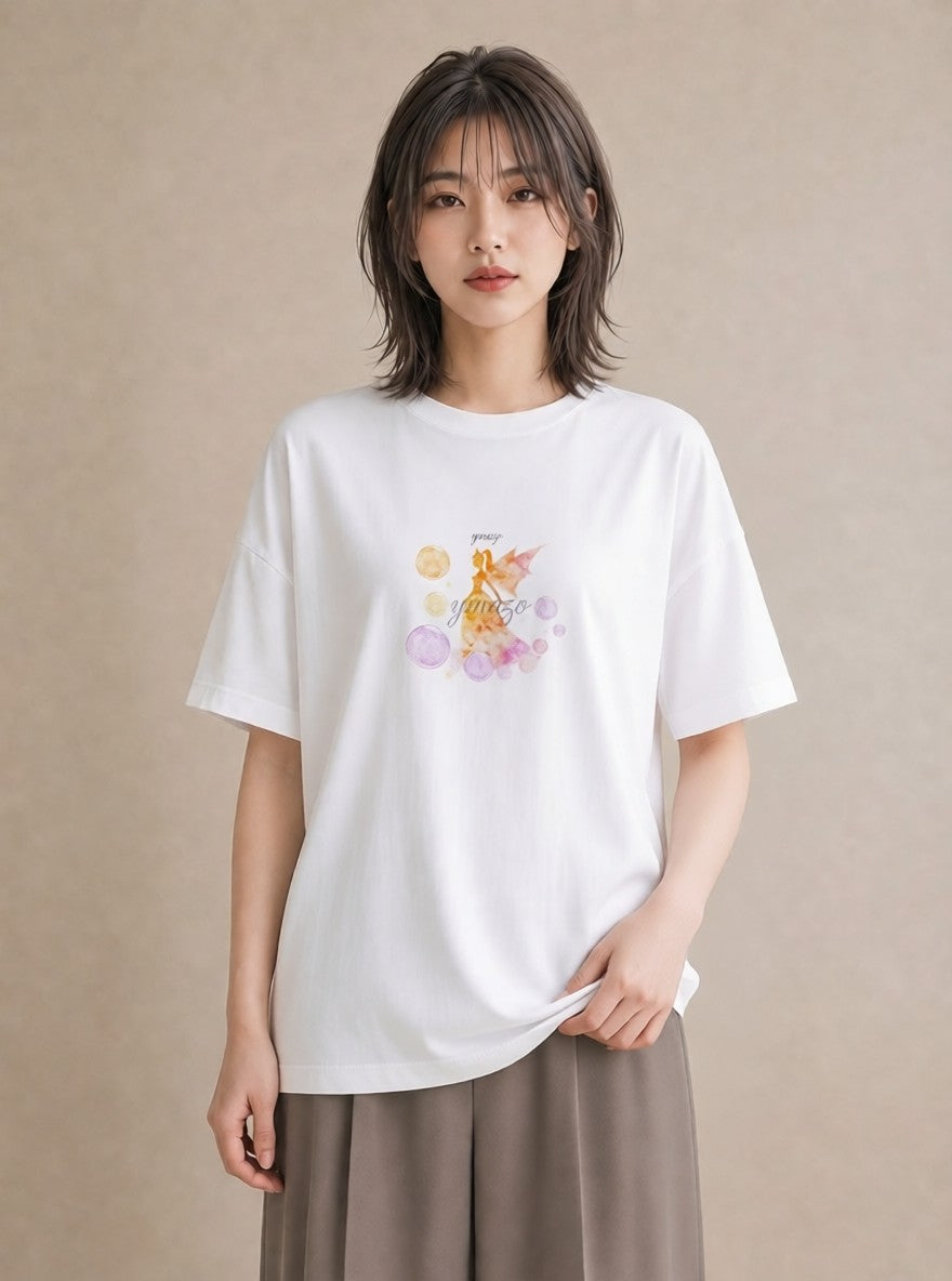 半袖Tシャツ レディース オーロラ 星空 宇宙 イラスト シンプル カジュアルコーデ 買い物 白T YMAZO