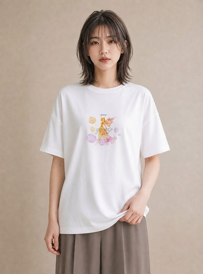 半袖Tシャツ レディース オーロラ 星空 宇宙 イラスト シンプル カジュアルコーデ 買い物 白T YMAZO