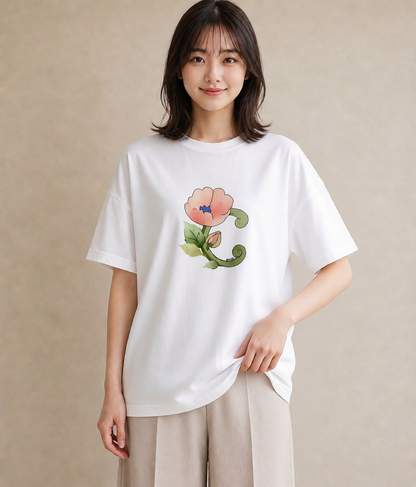 グラフィックTシャツ レディース 椿 花 花柄 イラスト 上品 デート 帰省 白T