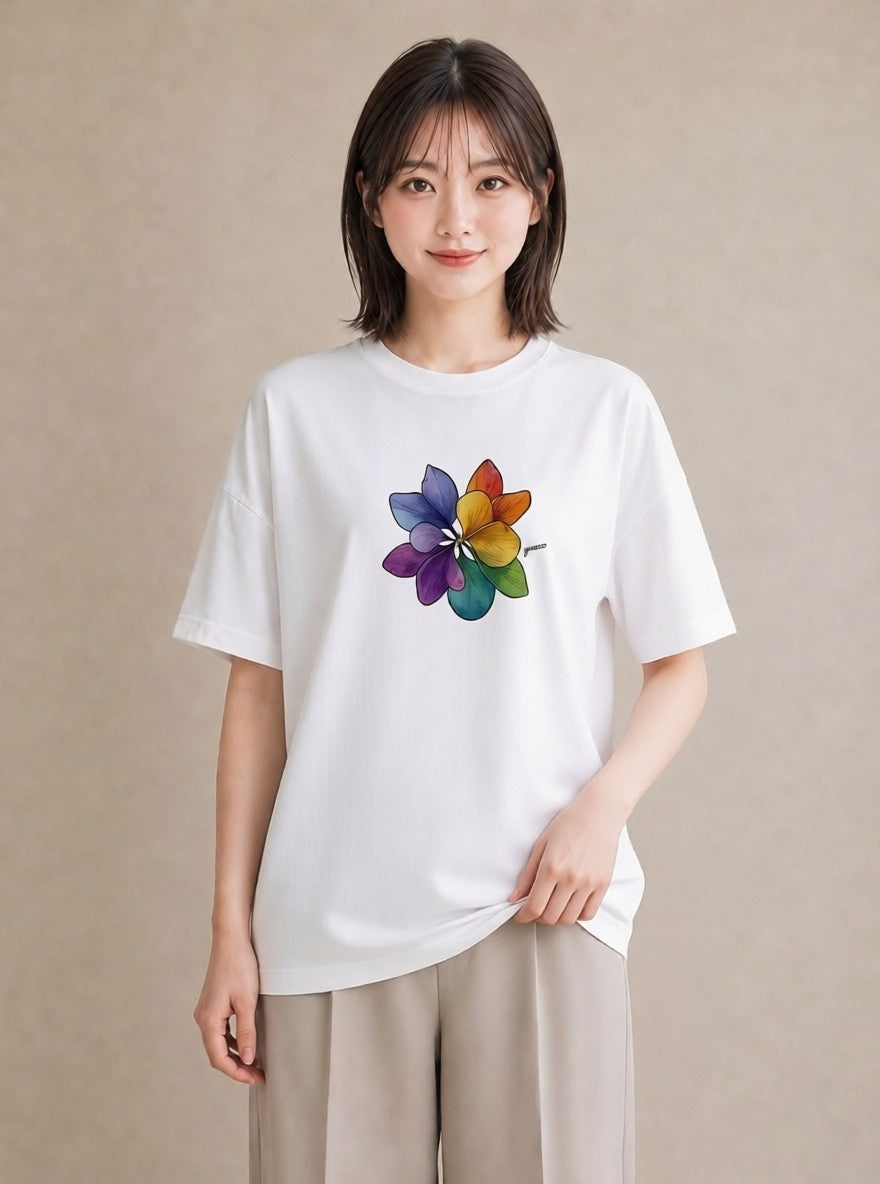 半袖Tシャツ レディース 扇子 そよ風 ナチュラル アンティーク イラスト ニュアンス 在宅 公園 白T YMAZO