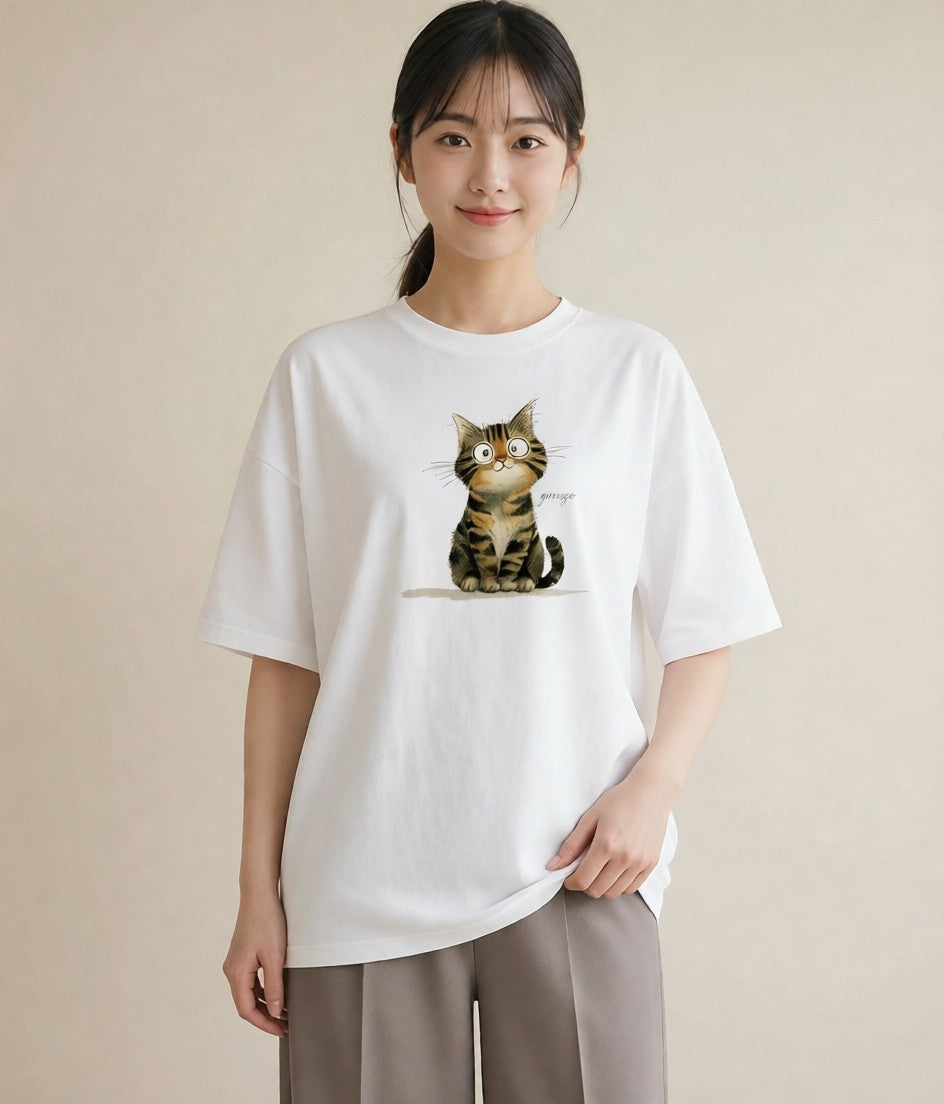 Tシャツ レディース 愛猫 猫 ねこ イラスト カフェコーデ 姉妹 送別ギフト 白T YMAZO