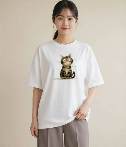 Tシャツ レディース 愛猫 猫 ねこ イラスト カフェコーデ 姉妹 送別ギフト 白T YMAZO