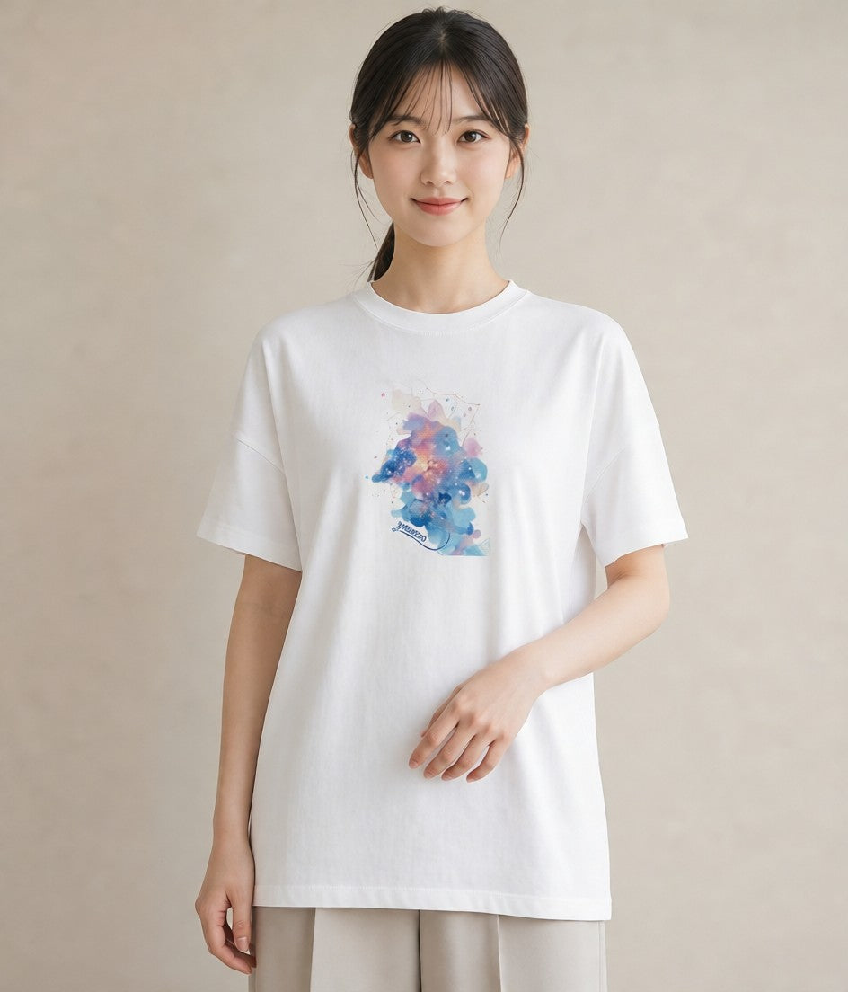 Tシャツ レディース 双子座 星空 宇宙 イラスト お洒落 夏コーデ 通学 白T YMAZO