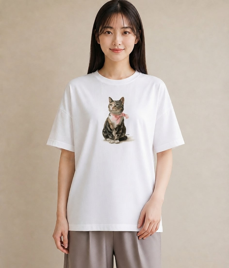 グラフィックTシャツ レディース スコティッシュフォールド 猫 ねこ イラスト レトロ 自分用 ルームウェア 白T YMAZO