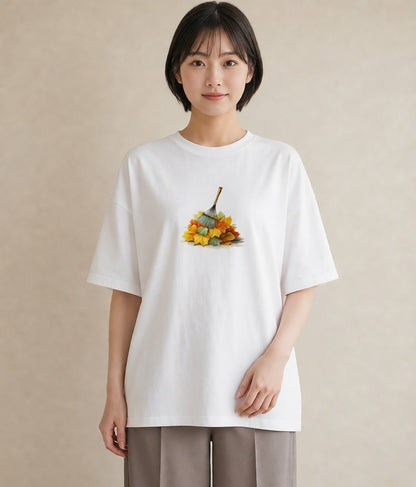 半袖Tシャツ レディース 落ち葉 植物 ボタニカル イラスト ラフ 綿100 デート 白T YMAZO