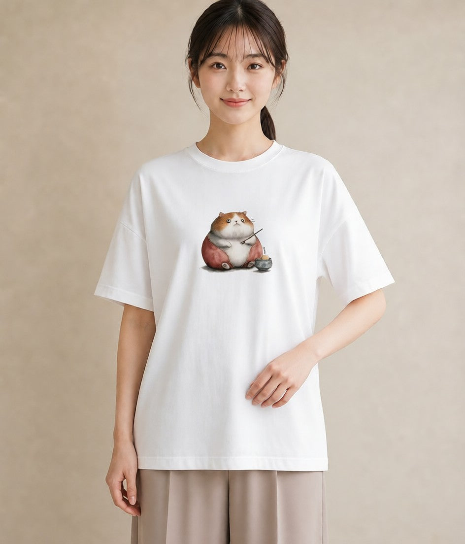 グラフィックTシャツ レディース スコティッシュフォールド 猫 ねこ イラスト 休日コーデ カフェ服 クリスマス 白T YMAZO