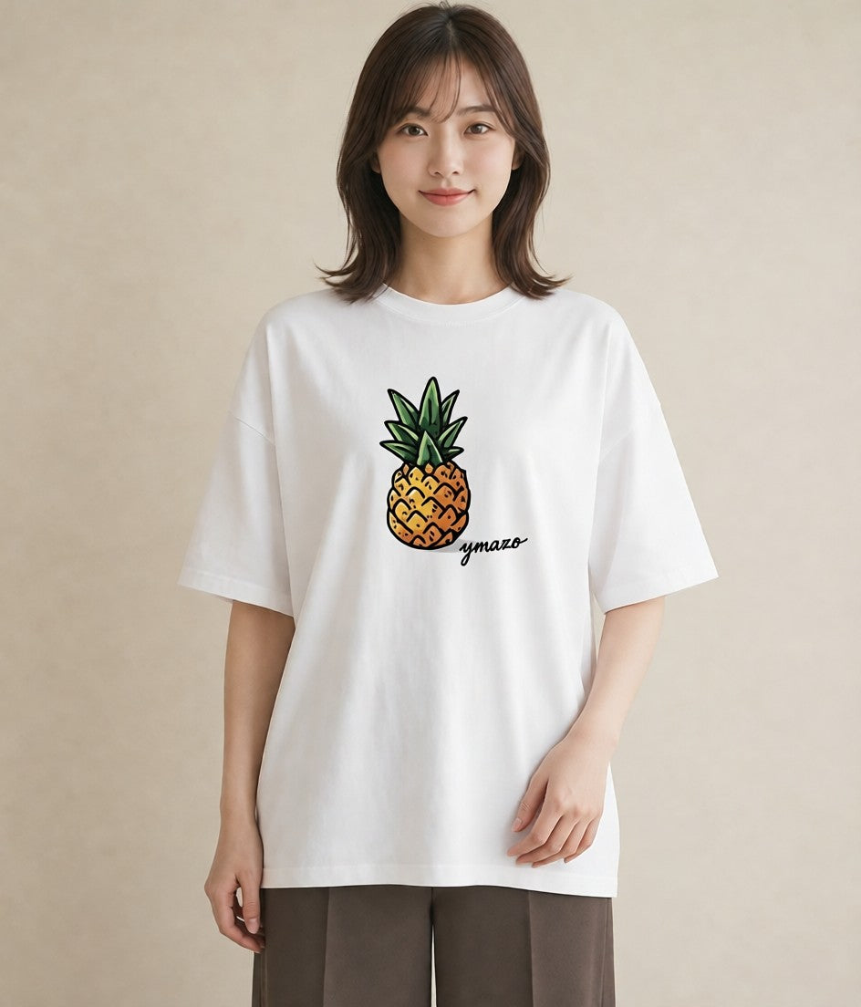 Tシャツ レディース パイナップル 食べ物 フード イラスト ビーチ デイリーウェア 白T YMAZO