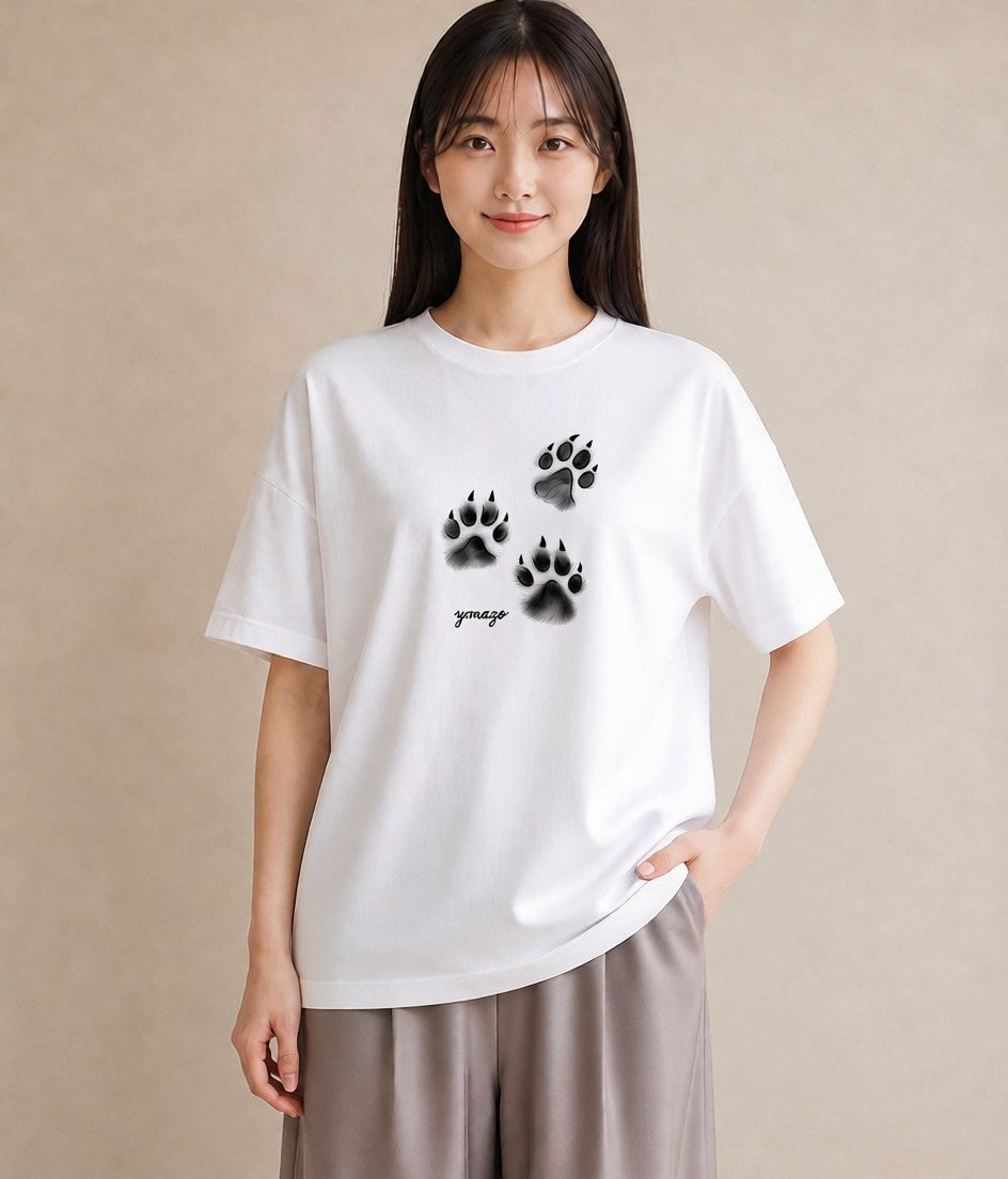 半袖Tシャツ レディース 肉球 猫 ねこ イラスト レトロ 秋コーデ おしゃれギフト 白T YMAZO