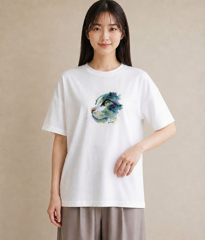 デザインTシャツ レディース ぶち猫 猫 ねこ イラスト ラフ 親子 20代 白T YMAZO