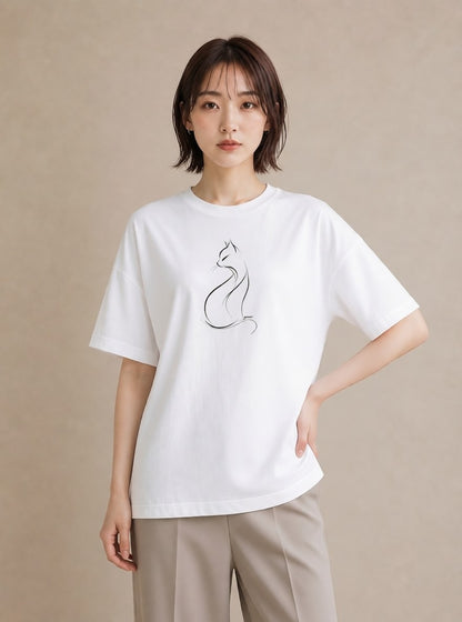 Tシャツ レディース 猫 ねこ ネコ イラスト レトロ 姉妹 送別ギフト 白T YMAZO