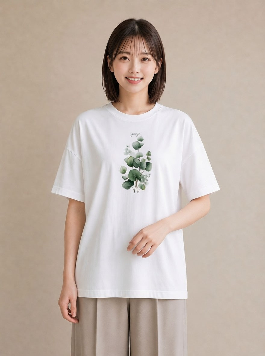 デザインTシャツ レディース ユーカリ 植物 ボタニカル イラスト 淡色 姉妹 送別ギフト 白T YMAZO