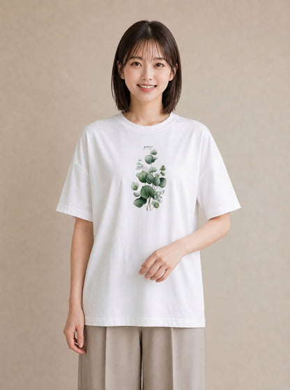 デザインTシャツ レディース ユーカリ 植物 ボタニカル イラスト 淡色 姉妹 送別ギフト 白T YMAZO