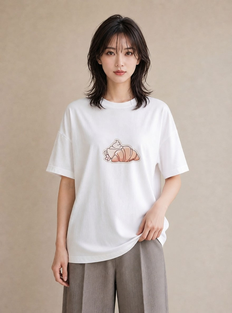 Tシャツ レディース 食パン 食べ物 フード イラスト ラフカジュアル カフェ服 クリスマス 白T YMAZO