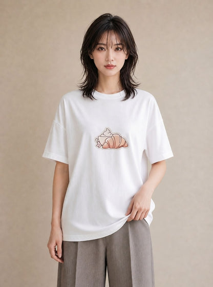 Tシャツ レディース 食パン 食べ物 フード イラスト ラフカジュアル カフェ服 クリスマス 白T YMAZO