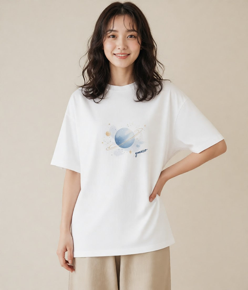 デザインTシャツ レディース 牡牛座 星空 宇宙 イラスト シック レイヤード 友達ギフト 白T YMAZO