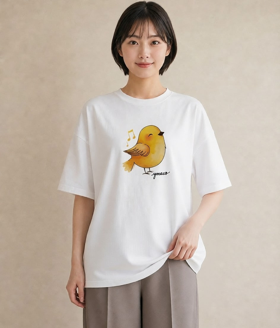 Tシャツ レディース 小鳥 ペット 動物 イラスト ボタニカル 自分用 ルームウェア 白T YMAZO
