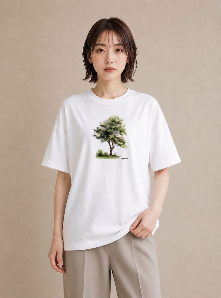 デザインTシャツ レディース 木 植物 ボタニカル イラスト 韓国風 ホワイトデー 春服 白T YMAZO