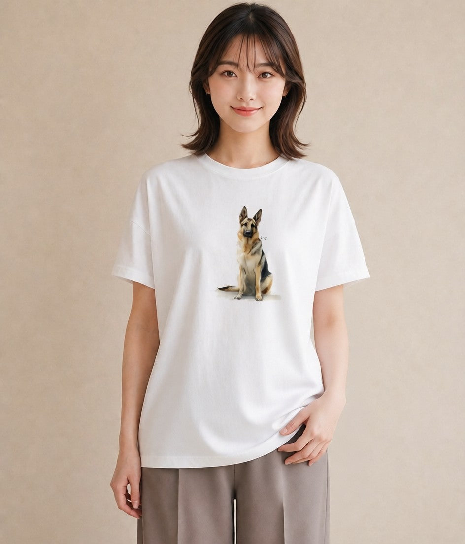半袖Tシャツ レディース ジャーマンシェパード 犬 いぬ イラスト フェミニン 旅行 母娘コーデ 白T YMAZO