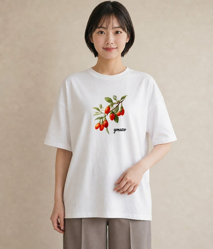 グラフィックTシャツ レディース 木の実 植物 ボタニカル イラスト 普段使い 海 カフェ巡り 白T YMAZO