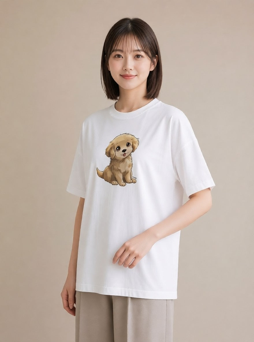 デザインTシャツ レディース 犬 いぬ イラスト カジュアル お出かけ 普段着 白T YMAZO